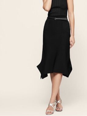 Reiss Black Carla Knitted Fluted Figure Flattering Asymmetrical Skirt Size 4